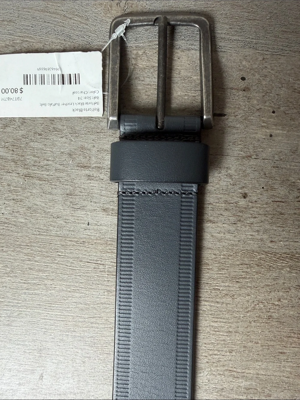 Belforte Black Men's Slate Gray Casual Belt with Antique Silver Buckle